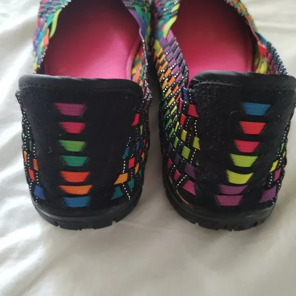 Elastic Weave Rainbow Multi-Color Ballerina Slip-On Flat Shoes - Picture 3 of 4